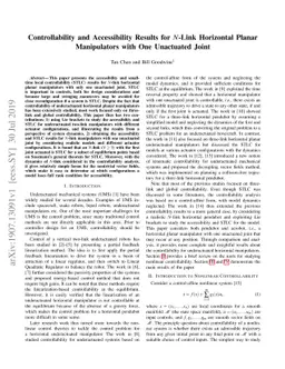 Controllability and Accessibility Results for N-Link Horizontal Planar
  Manipulators with One Unactuated Joint