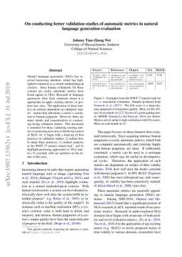 On conducting better validation studies of automatic metrics in natural
  language generation evaluation