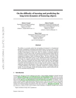 On the difficulty of learning and predicting the long-term dynamics of
  bouncing objects