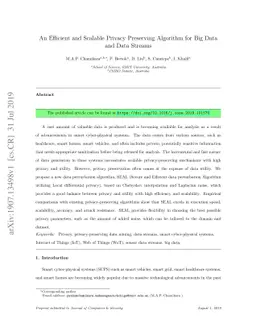 An Efficient and Scalable Privacy Preserving Algorithm for Big Data and
  Data Streams