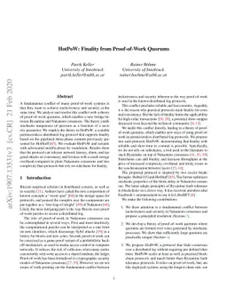 HotPoW: Finality from Proof-of-Work Quorums