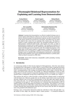 Disentangled Relational Representations for Explaining and Learning from
  Demonstration
