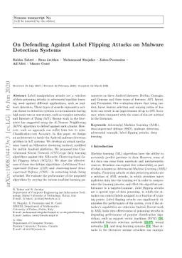 On Defending Against Label Flipping Attacks on Malware Detection Systems