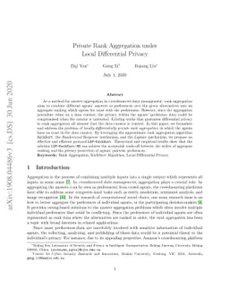 Private Rank Aggregation under Local Differential Privacy