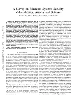 A Survey on Ethereum Systems Security: Vulnerabilities, Attacks and
  Defenses