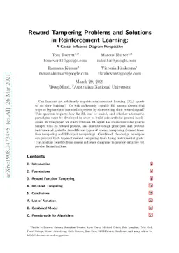 Reward Tampering Problems and Solutions in Reinforcement Learning: A
  Causal Influence Diagram Perspective