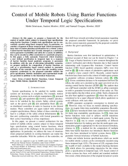 Control of Mobile Robots Using Barrier Functions Under Temporal Logic
  Specifications