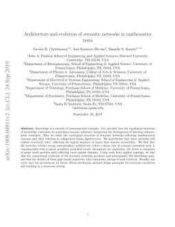 Architecture and evolution of semantic networks in mathematics texts