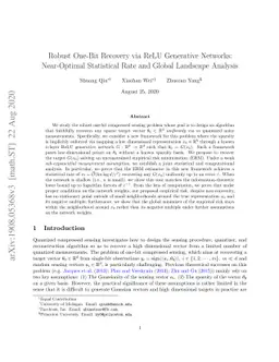 Robust One-Bit Recovery via ReLU Generative Networks: Near-Optimal
  Statistical Rate and Global Landscape Analysis