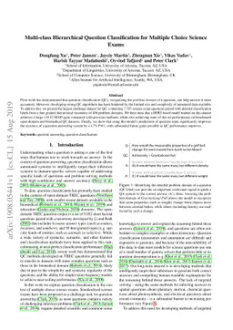 Multi-class Hierarchical Question Classification for Multiple Choice
  Science Exams