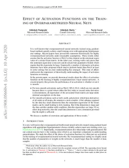 Effect of Activation Functions on the Training of Overparametrized
  Neural Nets