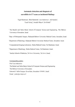 Automatic detection and diagnosis of sacroiliitis in CT scans as
  incidental findings