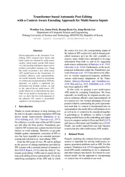 Transformer-based Automatic Post-Editing with a Context-Aware Encoding
  Approach for Multi-Source Inputs
