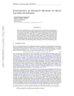 Convergence of Gradient Methods on Bilinear Zero-Sum Games