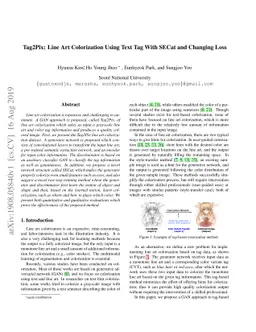 Tag2Pix: Line Art Colorization Using Text Tag With SECat and Changing
  Loss