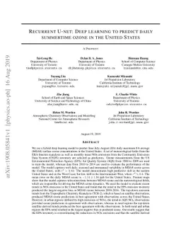 Recurrent U-net: Deep learning to predict daily summertime ozone in the
  United States