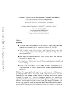 AI-based Prediction of Independent Construction Safety Outcomes from
  Universal Attributes