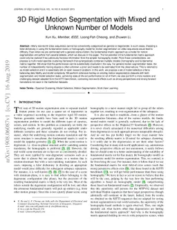 3D Rigid Motion Segmentation with Mixed and Unknown Number of Models