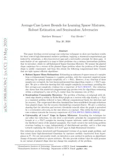 Average-Case Lower Bounds for Learning Sparse Mixtures, Robust
  Estimation and Semirandom Adversaries