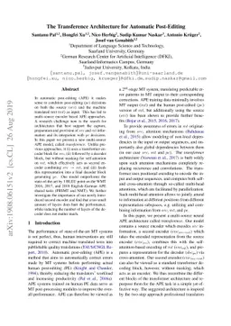 The Transference Architecture for Automatic Post-Editing