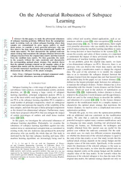 On the Adversarial Robustness of Subspace Learning