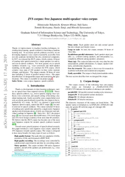JVS corpus: free Japanese multi-speaker voice corpus