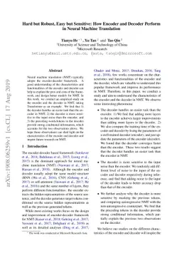 Hard but Robust, Easy but Sensitive: How Encoder and Decoder Perform in
  Neural Machine Translation