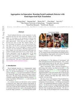 Aggregation via Separation: Boosting Facial Landmark Detector with
  Semi-Supervised Style Translation