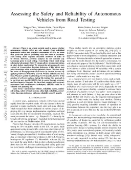 Assessing the Safety and Reliability of Autonomous Vehicles from Road
  Testing
