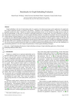 Benchmarks for Graph Embedding Evaluation