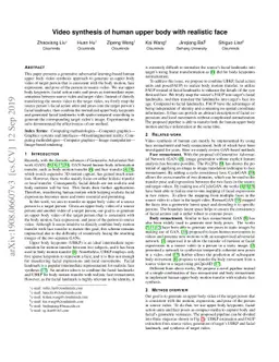 Video synthesis of human upper body with realistic face