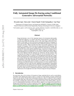 Fully Automated Image De-fencing using Conditional Generative
  Adversarial Networks