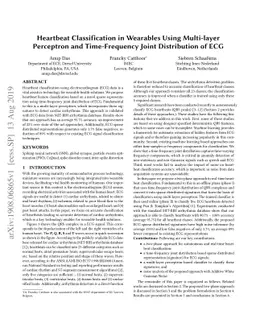 Heartbeat Classification in Wearables Using Multi-layer Perceptron and
  Time-Frequency Joint Distribution of ECG