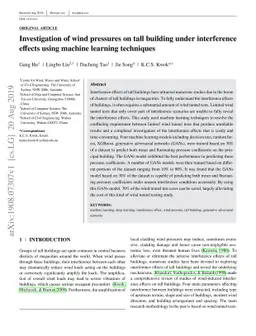 Investigation of wind pressures on tall building under interference
  effects using machine learning techniques