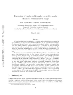 Evacuation of equilateral triangles by mobile agents of limited
  communication range