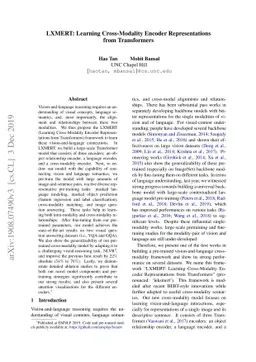 LXMERT: Learning Cross-Modality Encoder Representations from
  Transformers