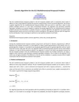 Genetic Algorithm for the 0/1 Multidimensional Knapsack Problem