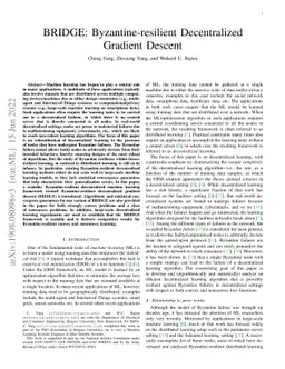 BRIDGE: Byzantine-resilient Decentralized Gradient Descent