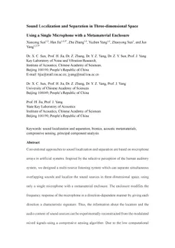 Sound Localization and Separation in Three-dimensional Space Using a
  Single Microphone with a Metamaterial Enclosure