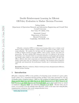 Double Reinforcement Learning for Efficient Off-Policy Evaluation in
  Markov Decision Processes