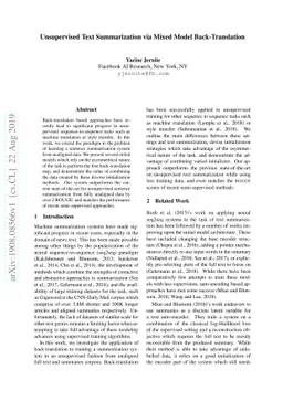 Unsupervised Text Summarization via Mixed Model Back-Translation