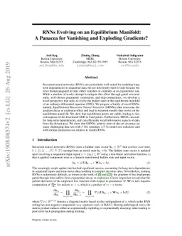 RNNs Evolving on an Equilibrium Manifold: A Panacea for Vanishing and
  Exploding Gradients?