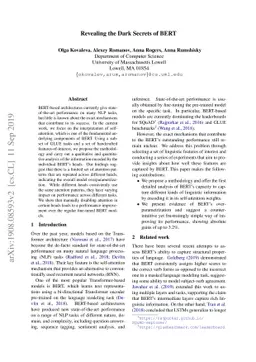 Revealing the Dark Secrets of BERT