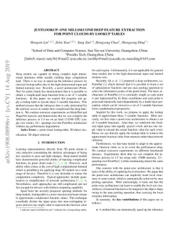 Justlookup: One Millisecond Deep Feature Extraction for Point Clouds By
  Lookup Tables