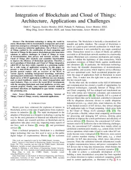 Integration of Blockchain and Cloud of Things: Architecture,
  Applications and Challenges