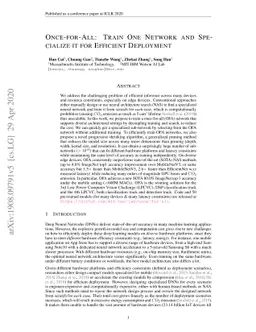 Once-for-All: Train One Network and Specialize it for Efficient
  Deployment