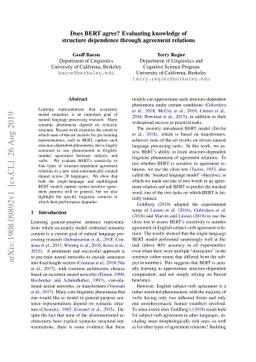 Does BERT agree? Evaluating knowledge of structure dependence through
  agreement relations