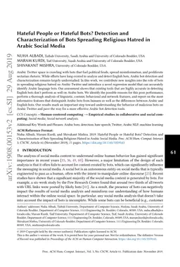 Hateful People or Hateful Bots? Detection and Characterization of Bots
  Spreading Religious Hatred in Arabic Social Media