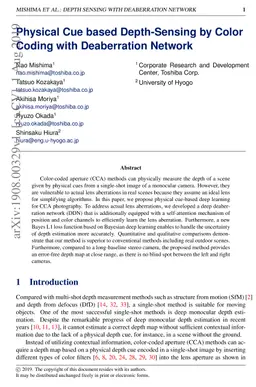 Physical Cue based Depth-Sensing by Color Coding with Deaberration
  Network