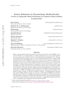 Feature Robustness in Non-stationary Health Records: Caveats to
  Deployable Model Performance in Common Clinical Machine Learning Tasks